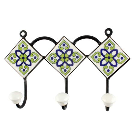 Pea Green Ceramic Floral Tile Hook Online